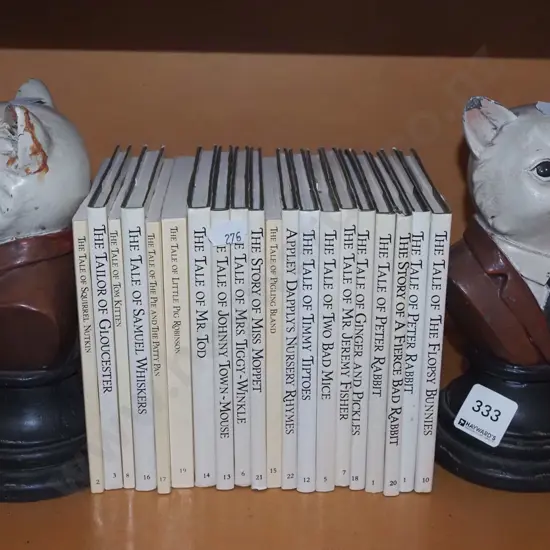 2x composite cat book ends, Beatrix Potter books