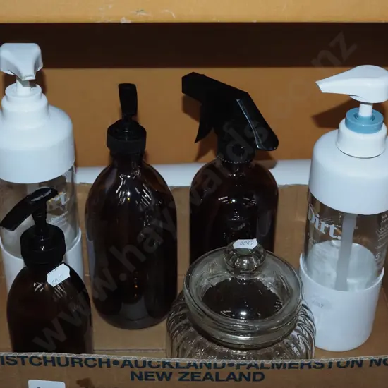 box ; canisters, pump bottles, van Gogh print