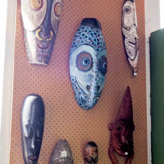7x assorted wooden wall mounted masks
