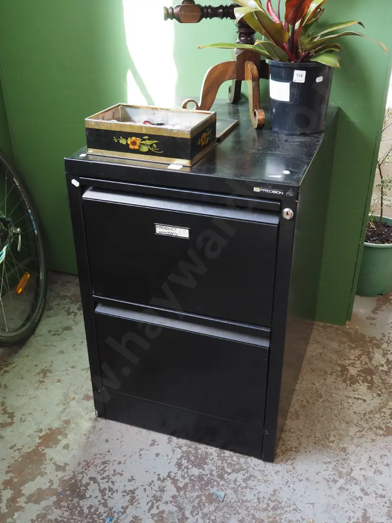 Precision black 2 drawer filing cabinet - no key Image 1++