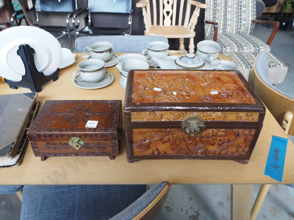 2x small wooden carved chests Largest H170 Image 1++