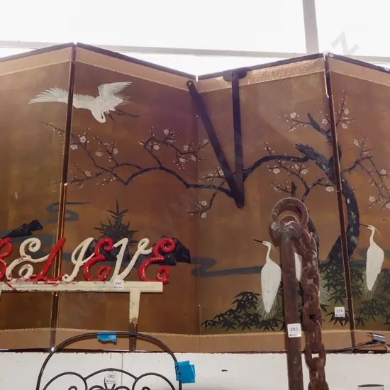 small Asian 4 panel screen - herons H910 Each panel W430 - slight damage