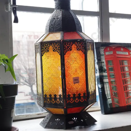 coloured glass candle lantern H500