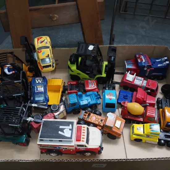 box of toy vehicles