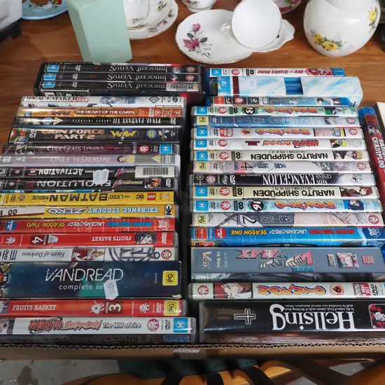 box of anime DVDs