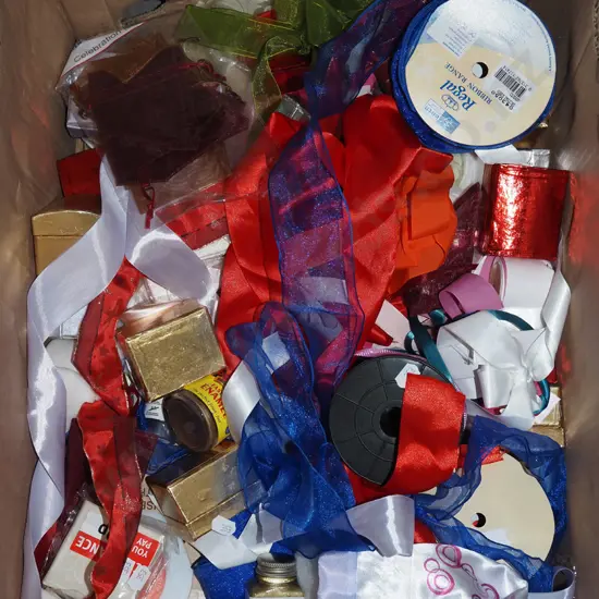 box; jewellery boxes, ribbons etc
