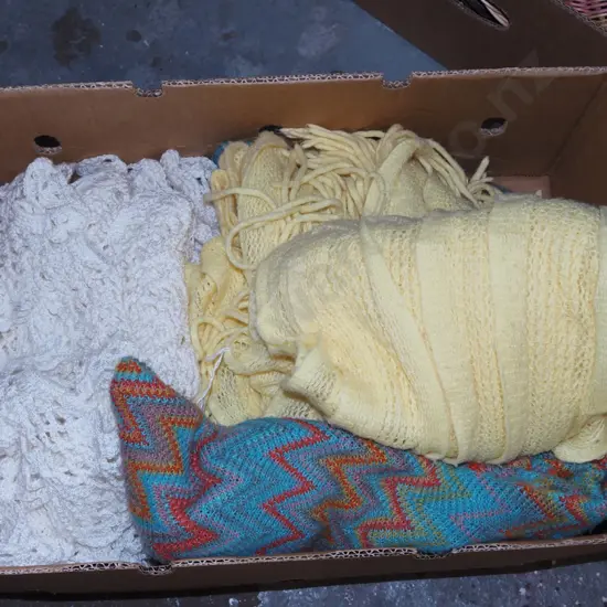 box; shawl and blankets