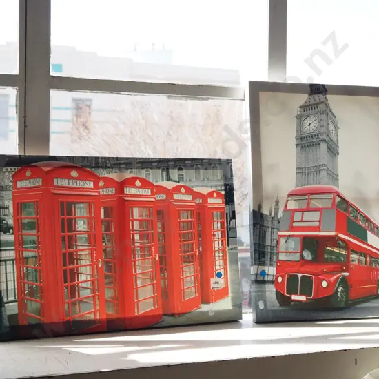 2x photo prints on boxed canvas - London scenes - blue dots