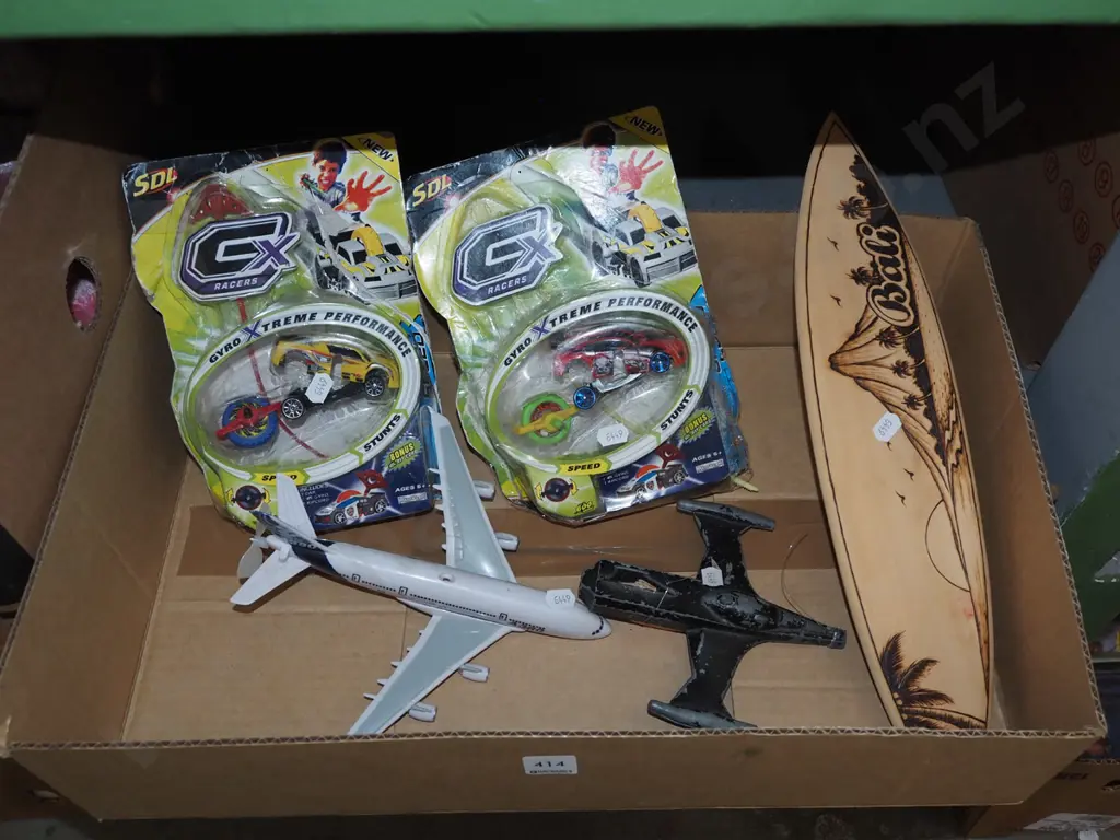 box; toys, model planes, surfboard Image 1++