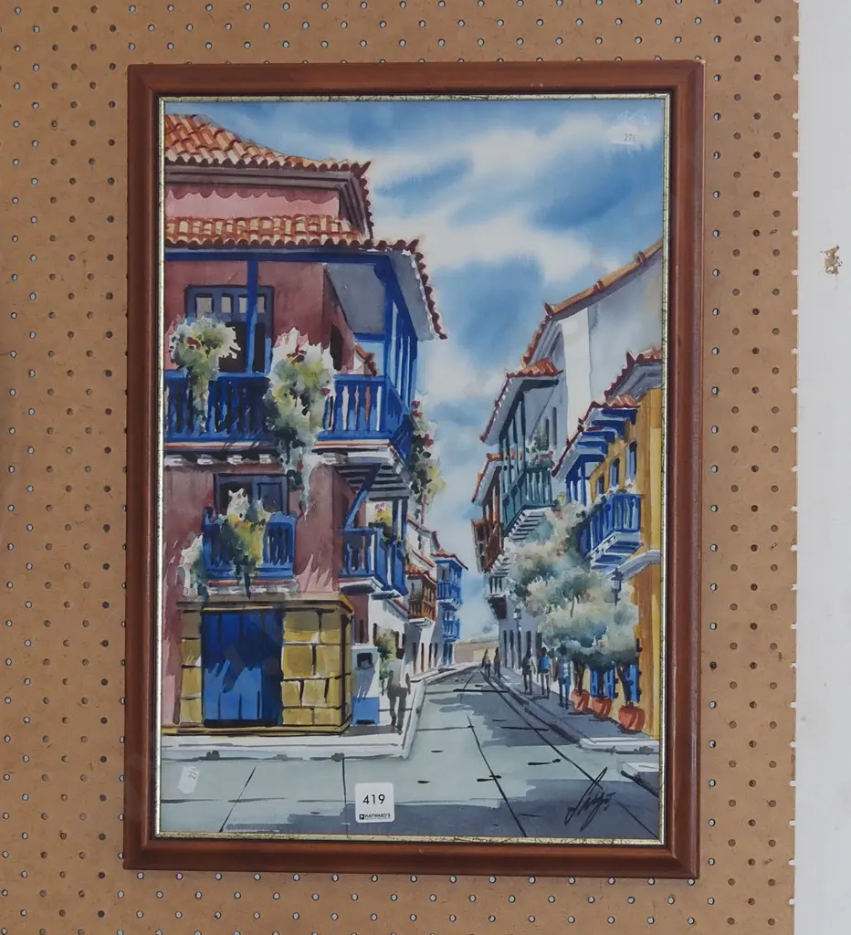 framed watercolour - street scene Image 1++