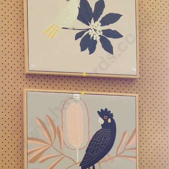 2x framed bird prints on canvas 