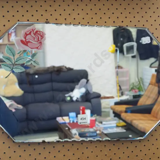 deco etched pink rose wall mirror