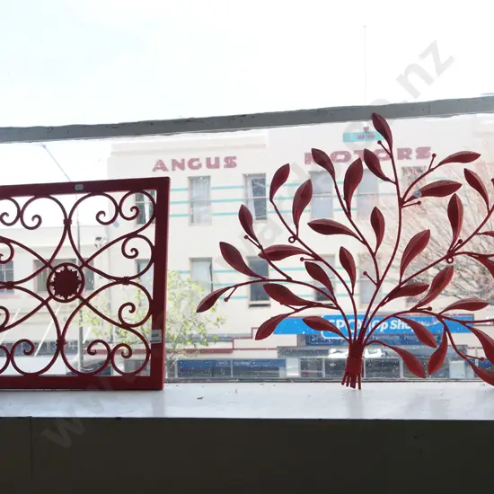 wrought metal red painted wall art H500