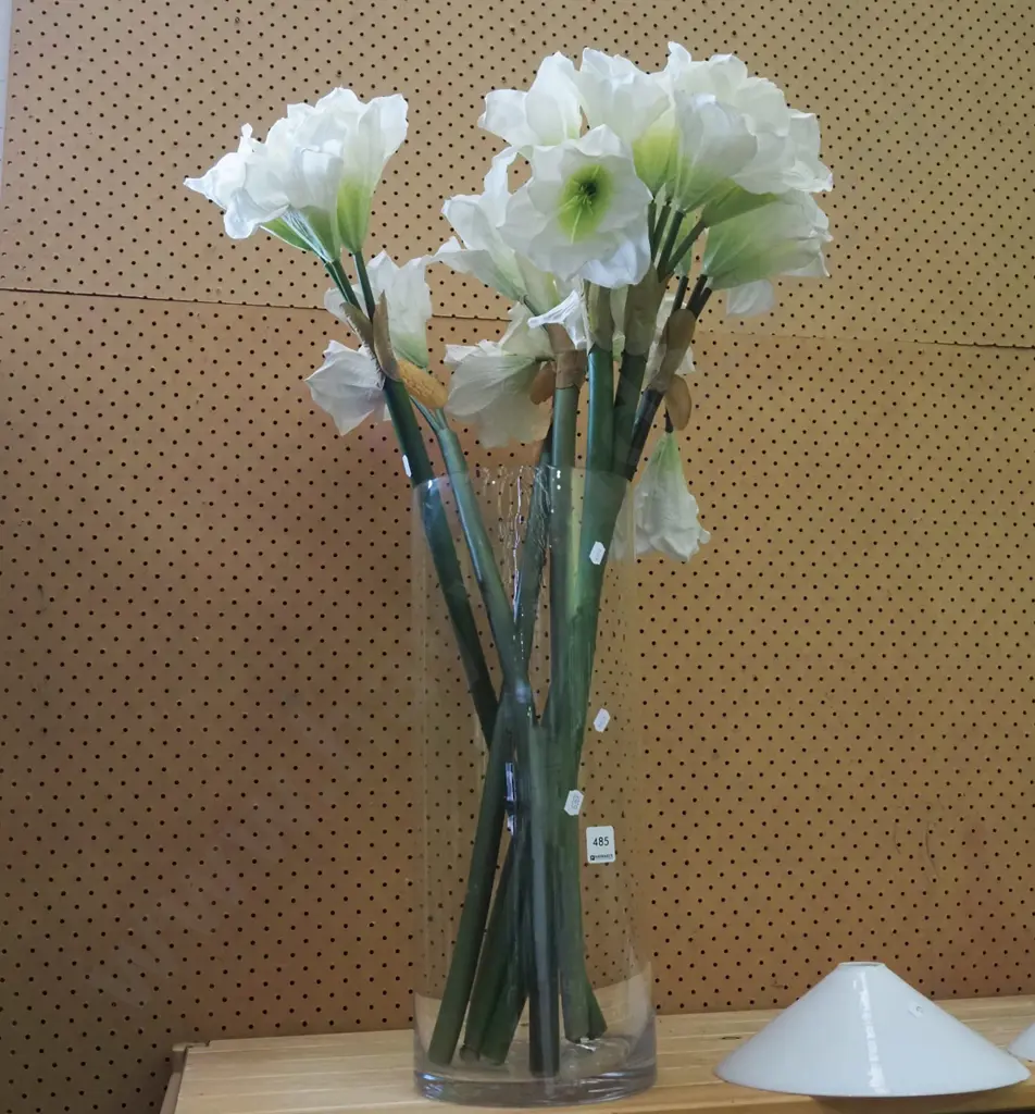 faux flowers in  tall glass vase Vase H470 Image 1++