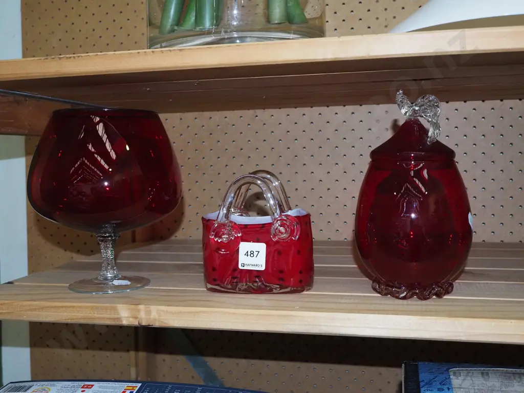 ruby glass goblet, bag, lidded canister etc Image 1++