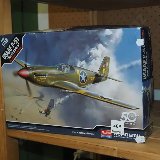 yet to be assembled model of a P51 aircraft