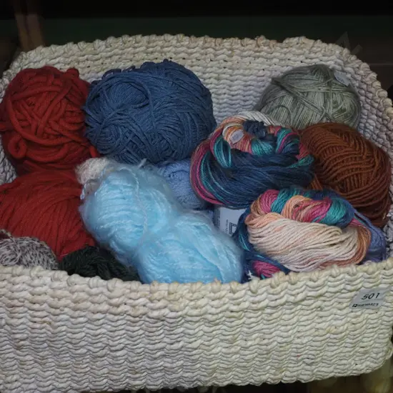 seagrass basket and knitting yarn