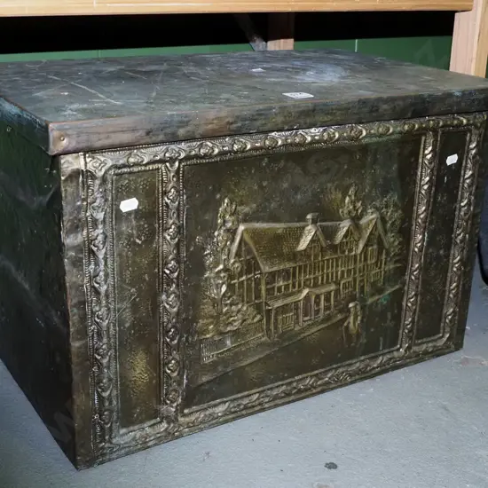 restorer's pressed brass wood bin - lid needs attaching