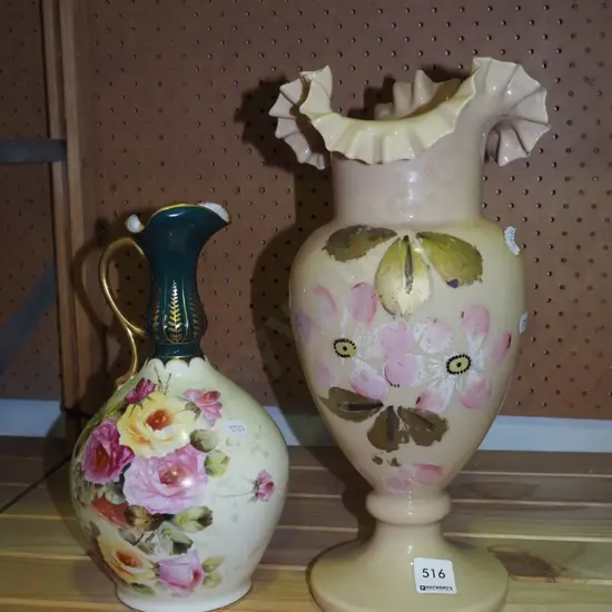 hand painted frill top vase, small floral jug H340