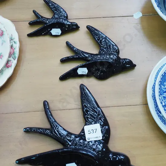 3x black wall mounted birds