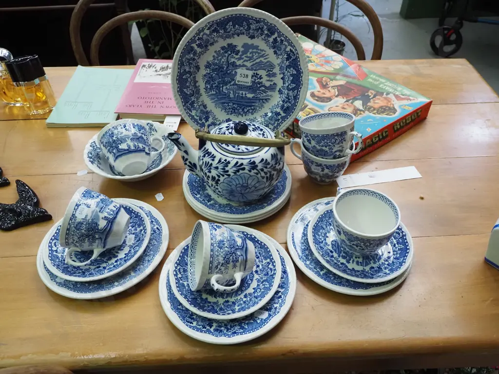 Woods blue and white trios, plates, bowls, tea pot Image 1++