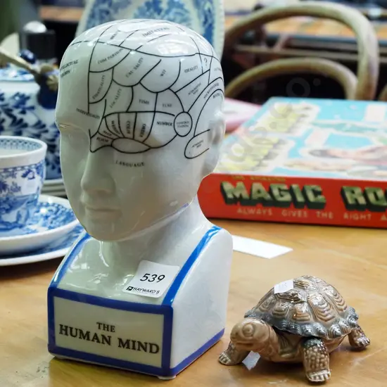 phrenology head figurine H190, lidded Wade turtle dish