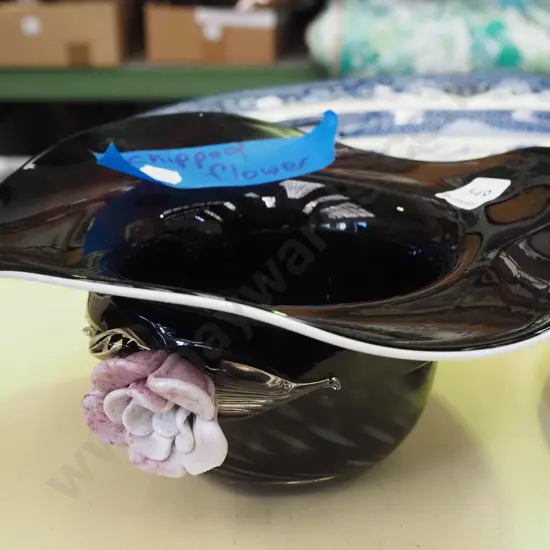 glass hat bowl - has chip to flower