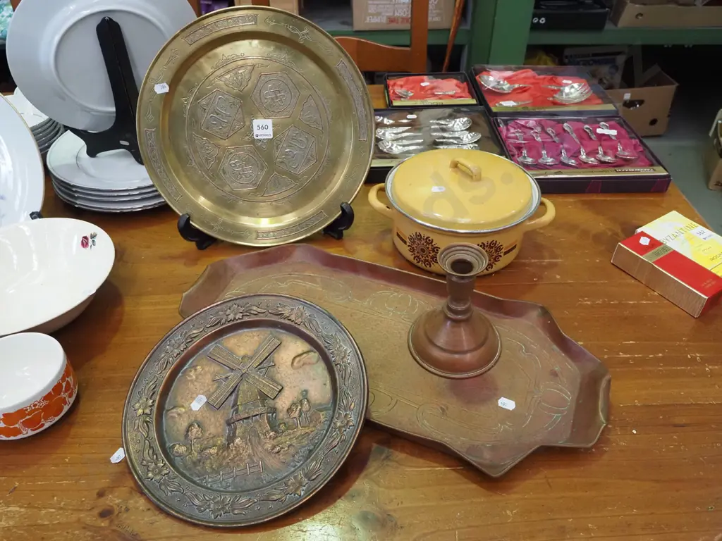 brass chargers, heavy wall charger, nouveau cooper tray etc Image 1++