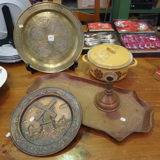 brass chargers, heavy wall charger, nouveau cooper tray etc