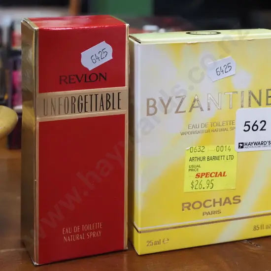 boxed  Revlon Unforgettable 30ml eau de toilette, Rocas Byzantine 25ml eau de toilette