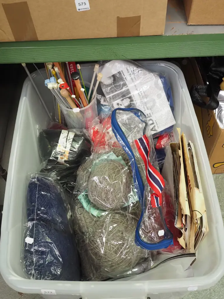 box; knitting yarn, needles, patterns etc Image 1++
