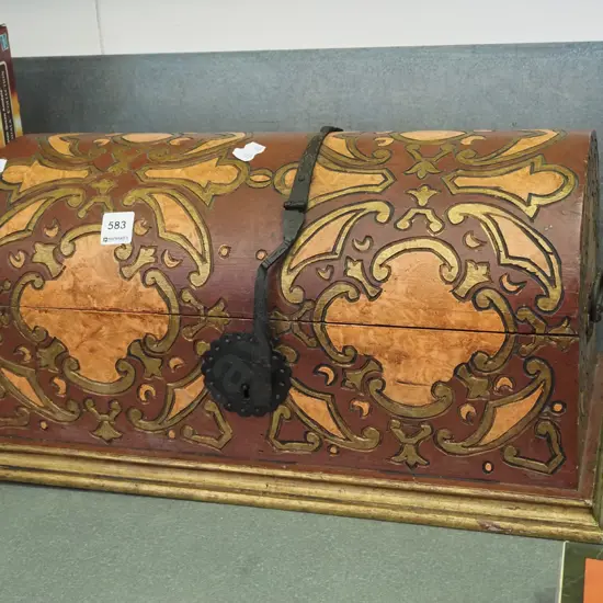 carved wooden barrel top storage chest H250