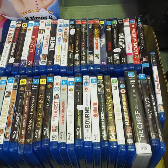 box of blue ray DVDs
