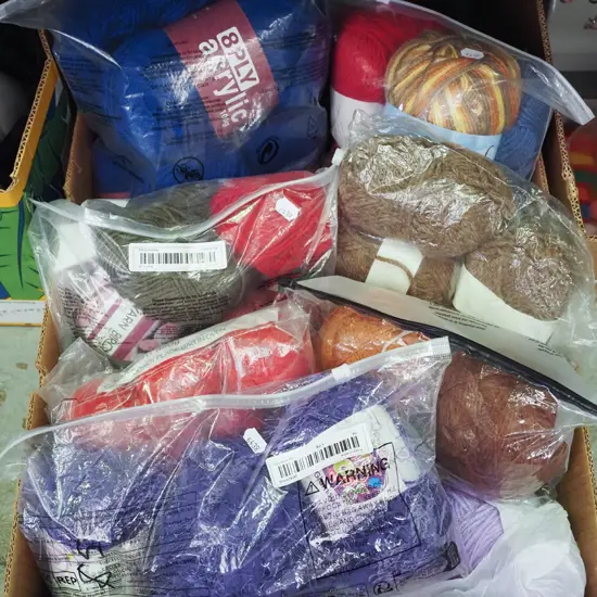 box of knitting yarns