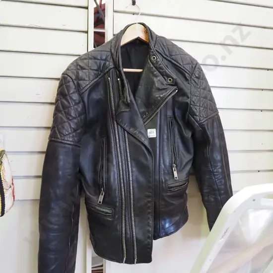 black leather motorcycle jacket -size unknown