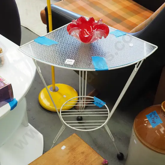 retro glass corner patio 2 tier table