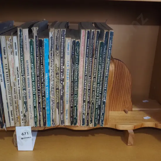 wooden bookcase, various science fiction books