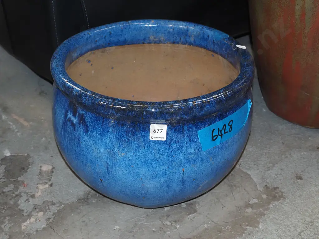 blue glazed garden planter H360 Image 1++