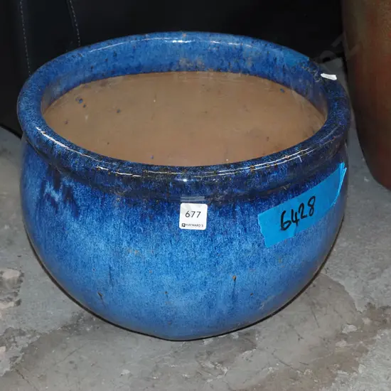 blue glazed garden planter H360