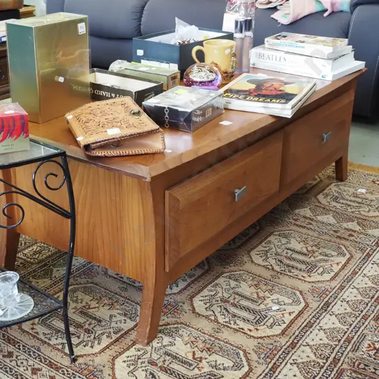 solid pine coffee table with 2 drawers H420 W1225 D590