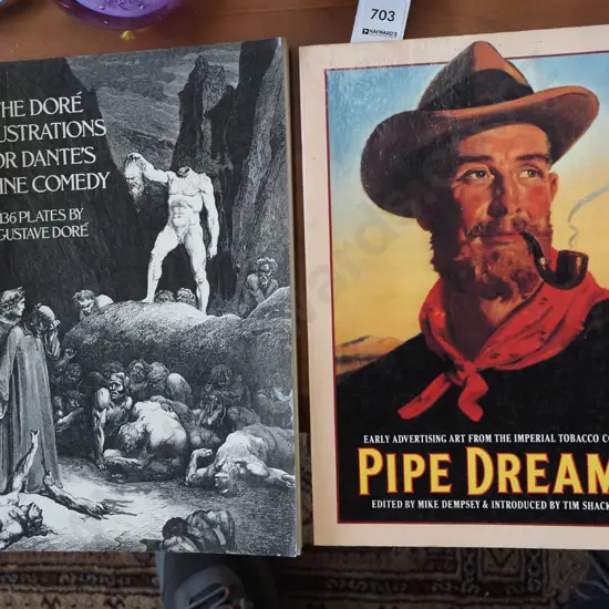 2 books - Pipe Dreams advertising, Dore's illustrations from Dante's Divine Comedy