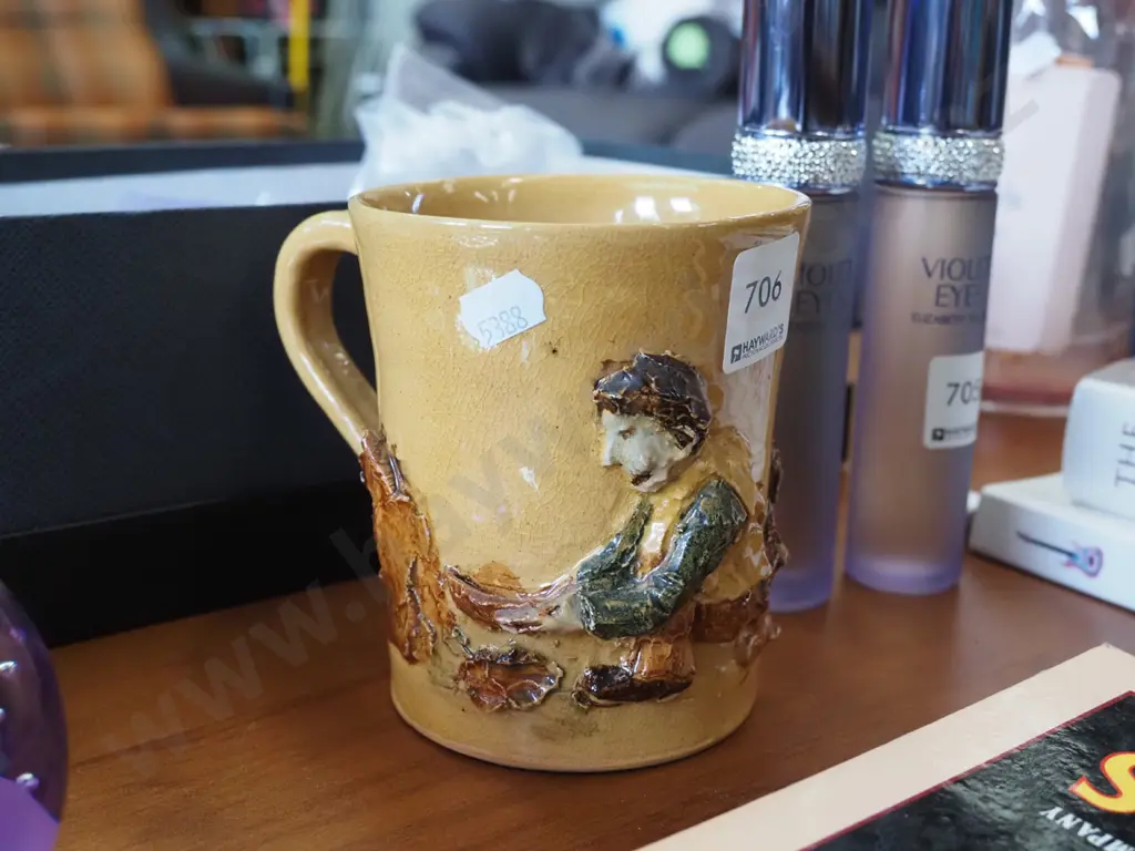 studio pottery mug - goldminer in relief Image 1++