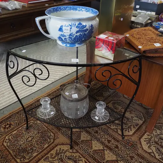mid century wrought metal and glass patio table