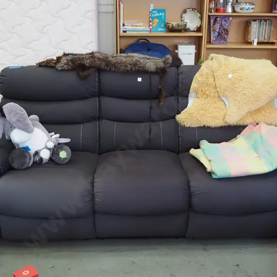 grey upholstered reclining 3 seater settee