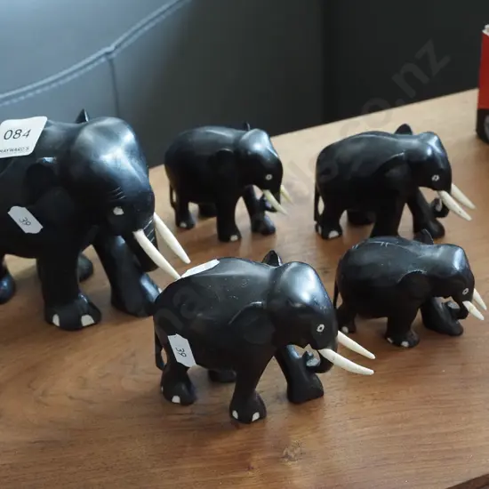5x ebony elephants - original tusks