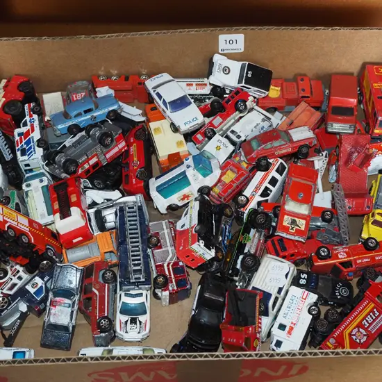 box of first responder toy vehicles