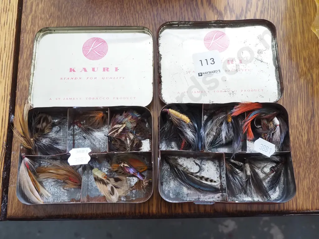 2x tobacco tins of fly fishing flies Image 1++