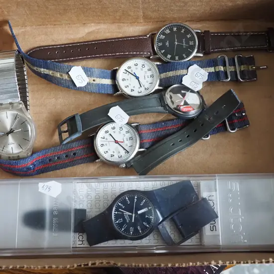 box of various wristwatches - some have broken straps