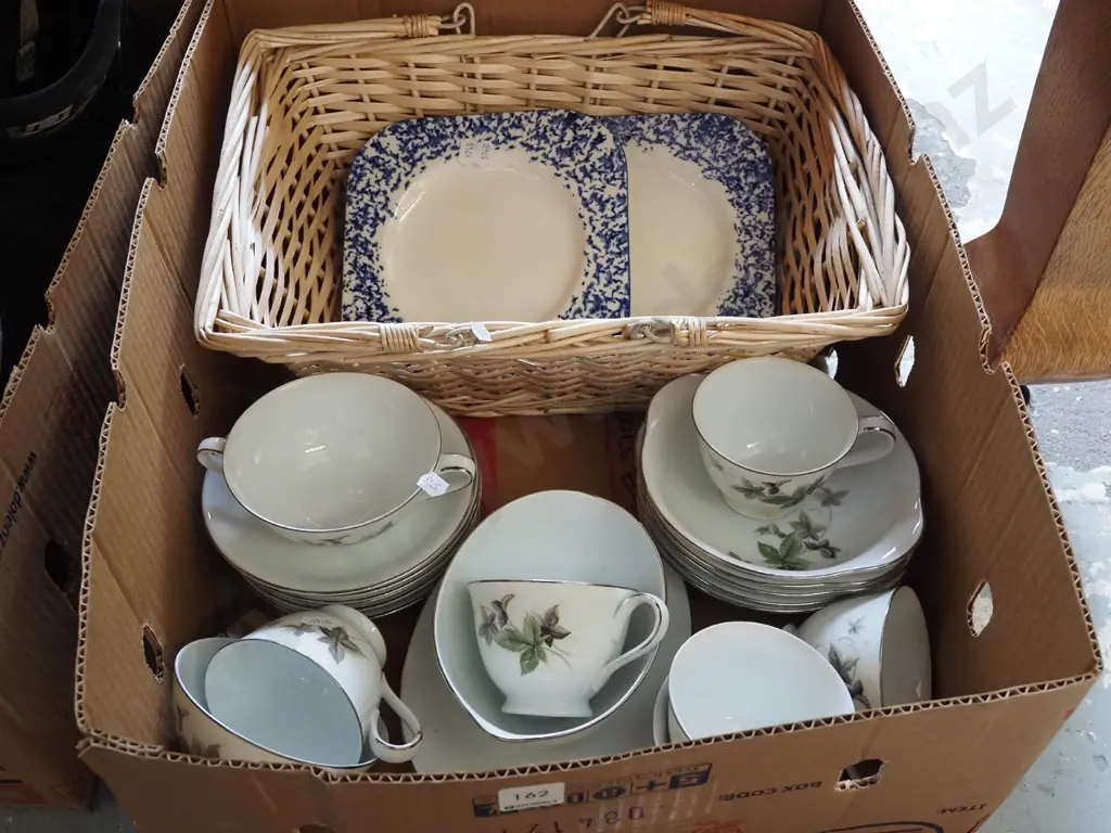 box; cane basket, Noritake grape leaf bowls etc Image 1++