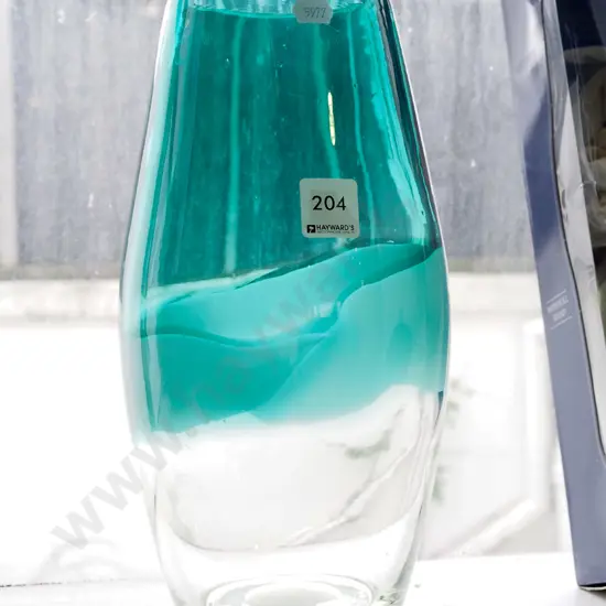 teal and clear glass vase H290
